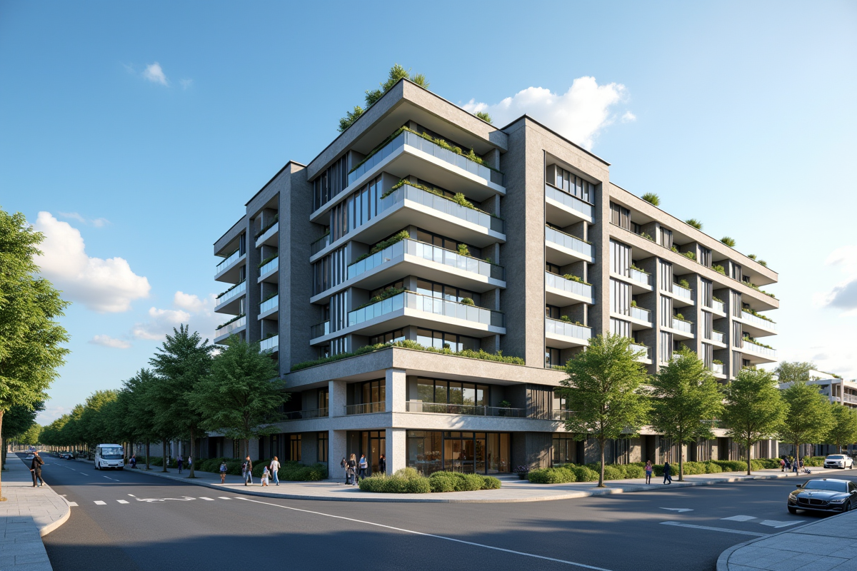 Immeuble moderne avec plusieurs étages en ville ensoleillée
