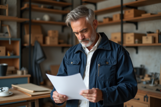 Artisan homme en tenue de travail dans son atelier organisé