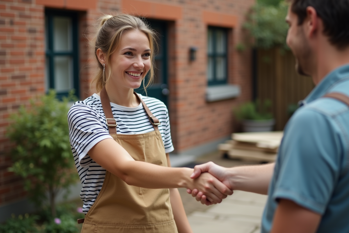 Jeune artisan femme serre la main d