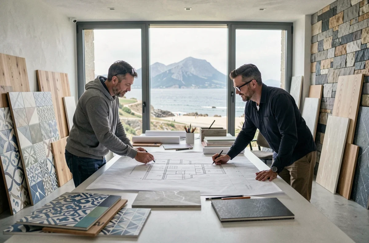 Atelier Inside architecture d'intérieur à Hendaye avec équipe de designers étudiant des matériaux côtiers basques