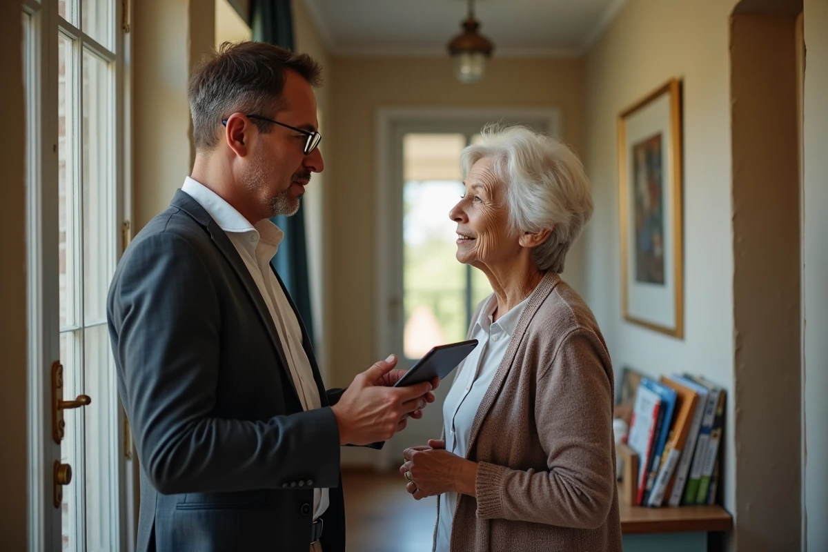 Consultant en energie expliquant des options de travaux à une propriétaire