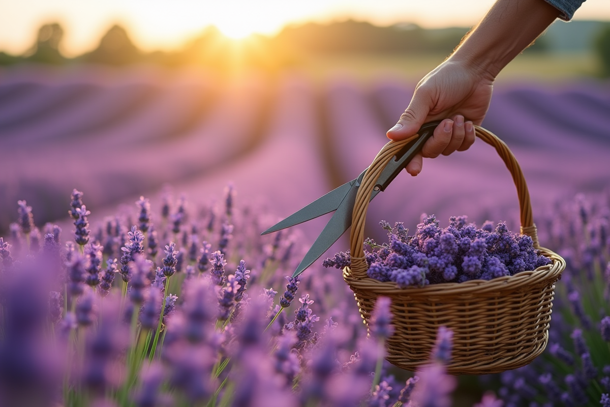 Personne cueillant lavande en Provence en plein soleil