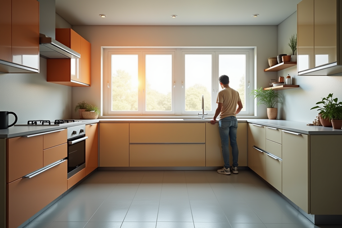 Cuisine moderne avec portes de placard avant apres