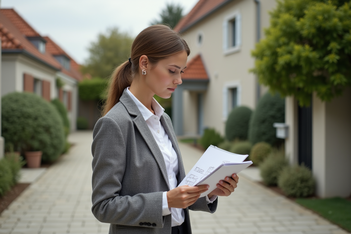 Jeune femme consultant des esquisses de renovation