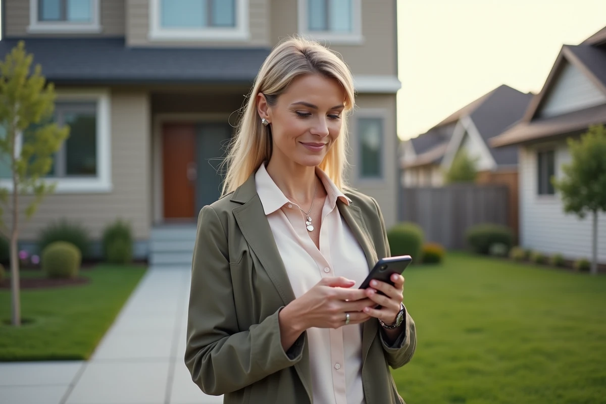 Femme dehors devant une maison en train d