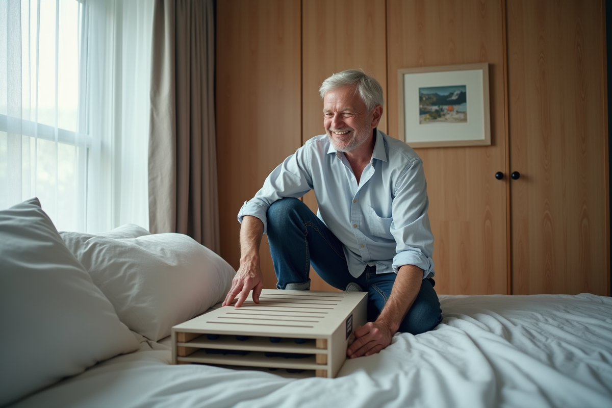Homme rangeant une étagère à chaussures dans la chambre