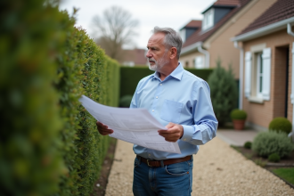 Homme d'âge moyen examinant des plans de jardin