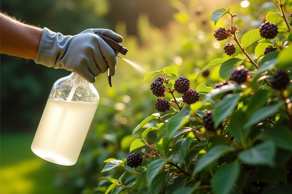 Jardinier versant du vinaigre blanc sur des ronces ensoleillées