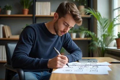 Jeune homme crée une mind map avec la lettre M
