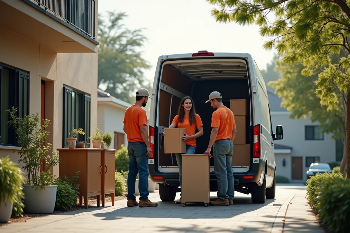 Jeunes chargeant des meubles dans une camionnette associative