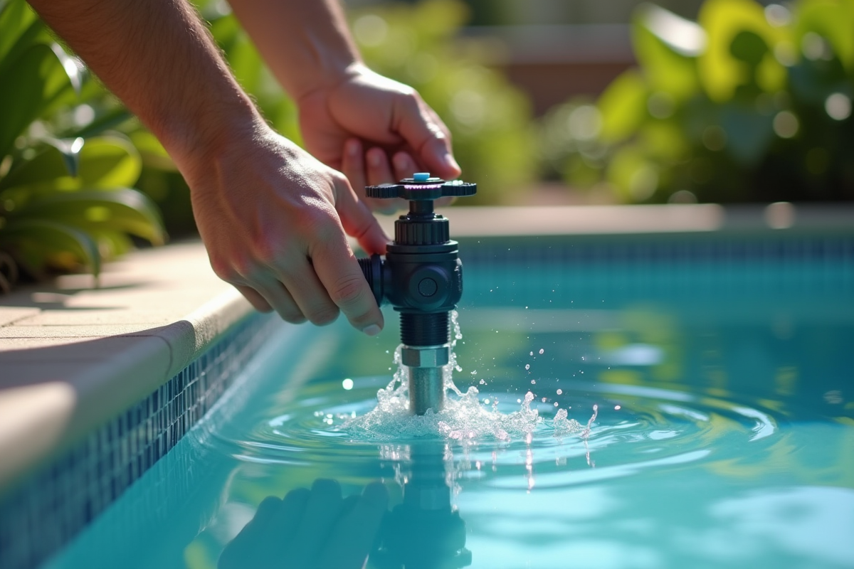 Mains ouvrant une vanne de filtre à sable pour entretien piscine