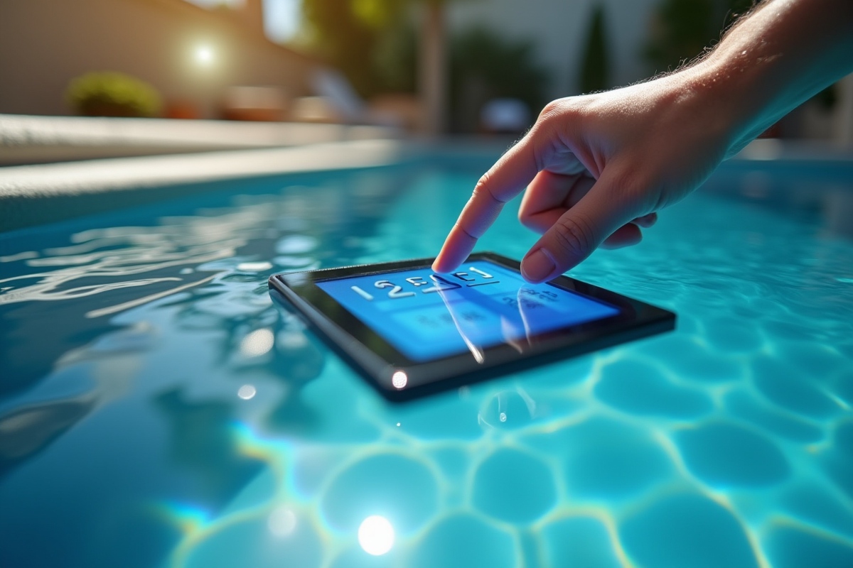 Contrôle numérique de la piscine avec reflet dans l