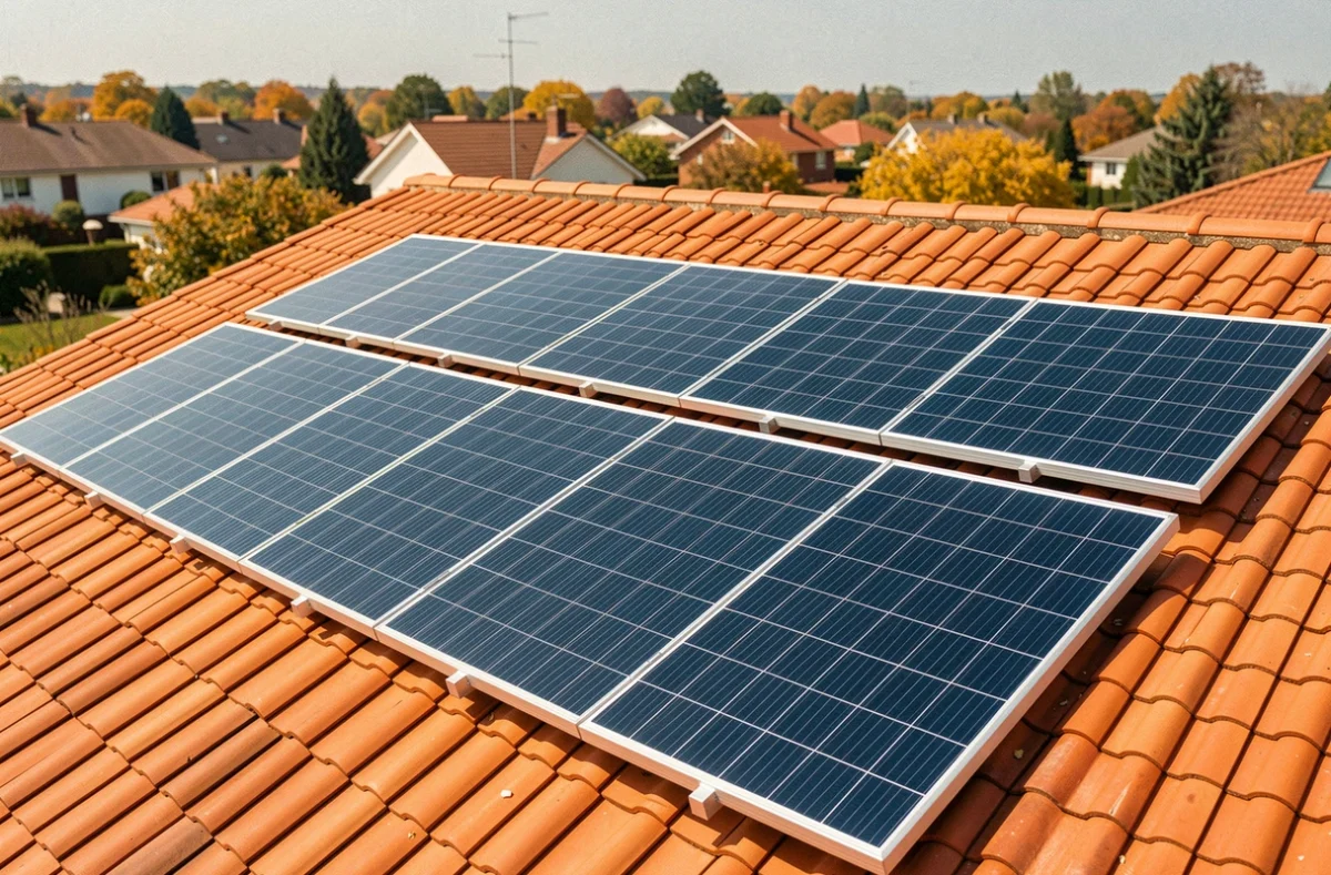 Toiture résidentielle équipée de panneaux photovoltaïques monocristallins pour produire 4000 kWh par an