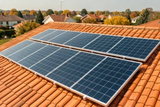 Toiture résidentielle équipée de panneaux photovoltaïques monocristallins pour produire 4000 kWh par an