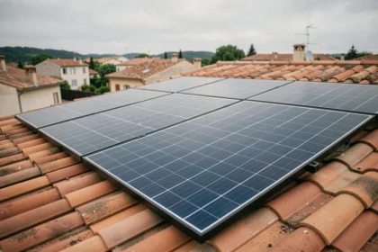 Panneaux solaires Sunpower monocristallins installés sur un toit de maison résidentielle en France