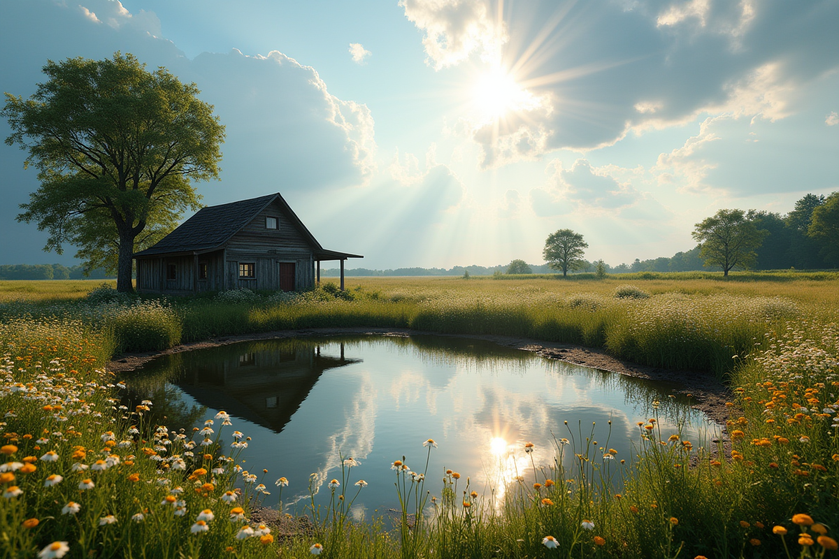 Paysage rural avec bassin de collecte d