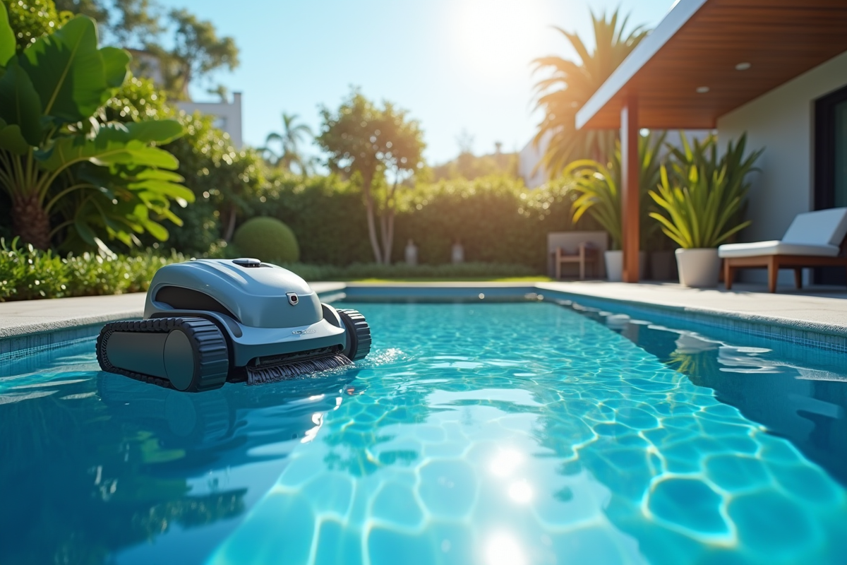 Piscine moderne avec robot nettoyeur et eau claire