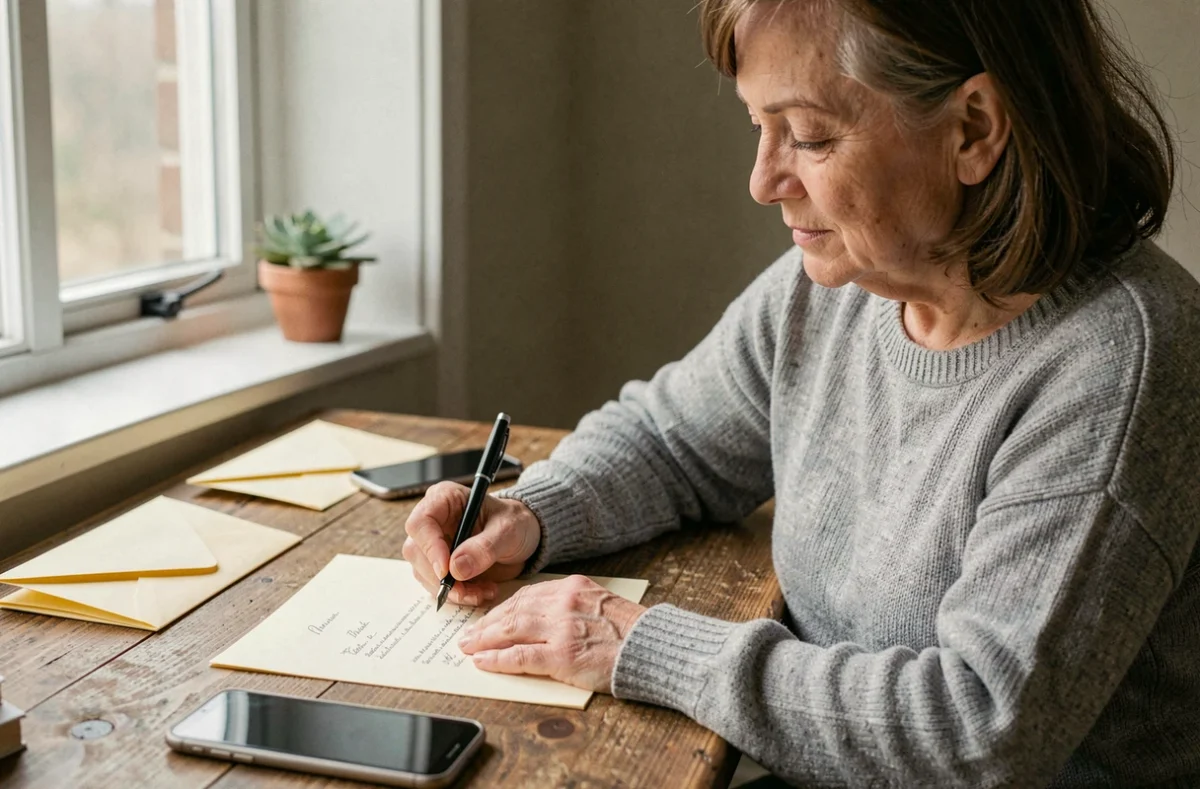 Femme rédigeant une lettre de rupture de contrat pour son employée de ménage à son domicile