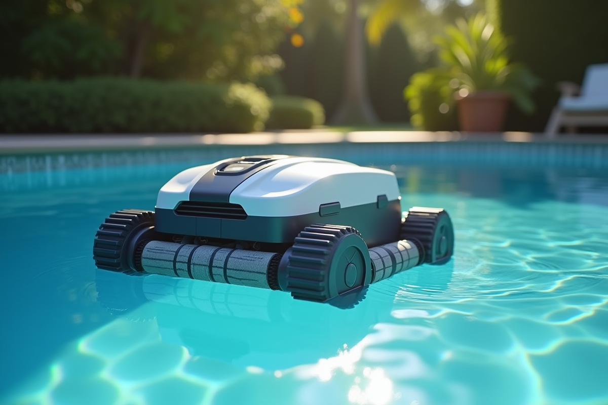 Robot nettoyeur de piscine glissant sur le fond d