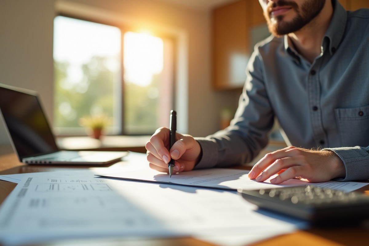 Personne signant un contrat d'électricité à la cuisine